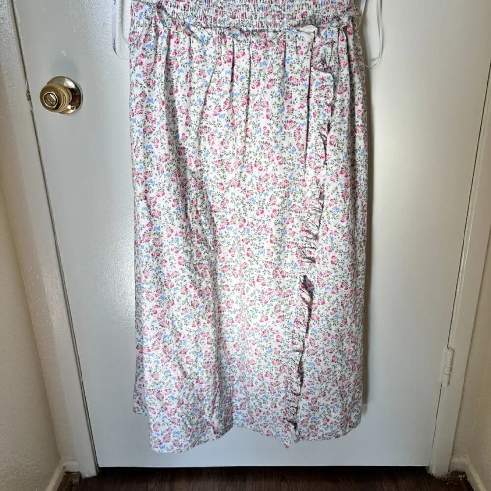 For Love & Lemons Amalfi White Pastel Floral Ruffle Midi Dress 1X​​​​​​​​​​
